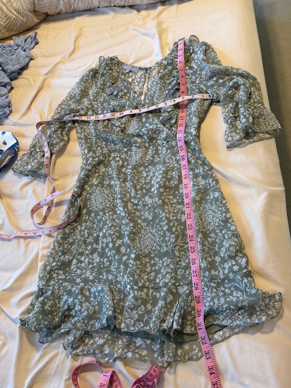 Sage Green Floral Ruffle Dress